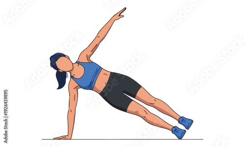 Female performing side plank pose for core strength workout