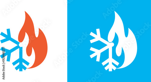 Snow and Fire Dual-Meaning Logo, Contrasting Forces of Cold and Heat, Balanced Energy, Modern Minimalist Design, Vector Logo Concept