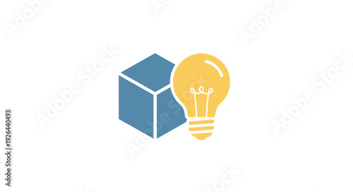 Blue cube with yellow light bulb.