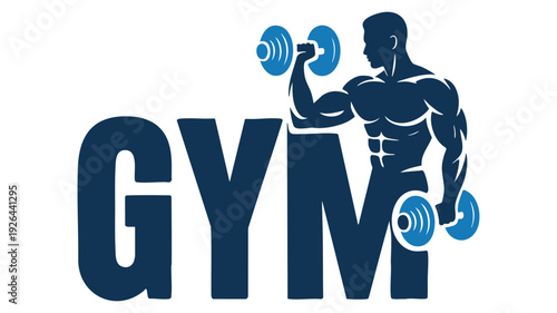 Strong man lifting weights at a gym with the word gym prominently displayed