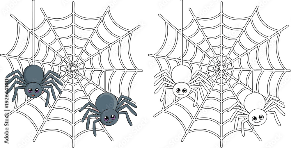 Fototapeta premium Spider and Bats Illustration and outline set isolated on transparent background