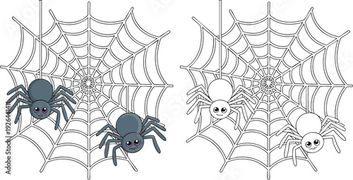 Spider and Bats Illustration and outline set isolated on transparent background