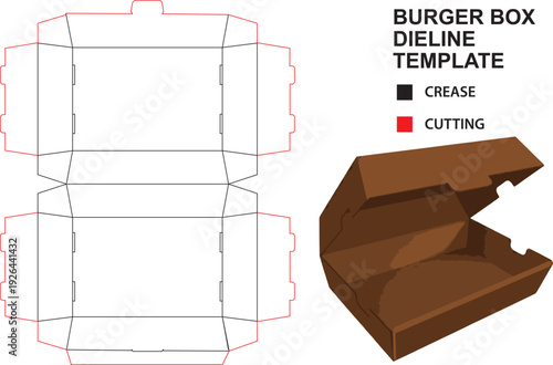 Burger Box Dieline Template – Fast Food Packaging Die Cut Design | Editable Print-Ready Layout