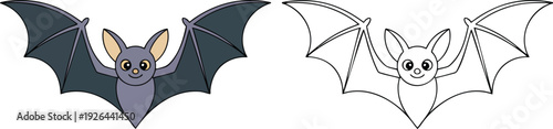 Spider and Bats Illustration and outline set isolated on transparent background