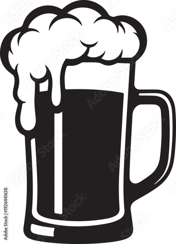 Black beer mug with foamy pint glass drink