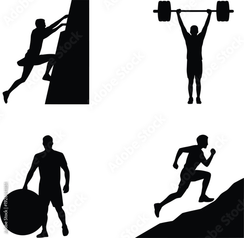 Men exercising outdoors with weights