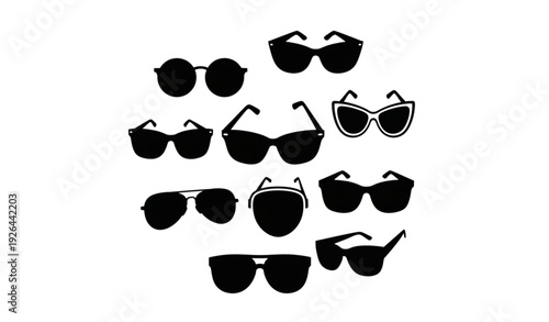 Retro and Modern Sunglasses Silhouette Vector Icon Set with Minimal Design on White