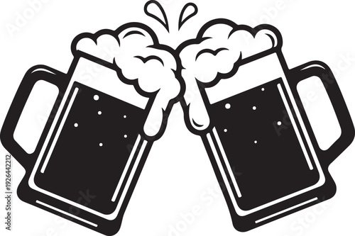 Two beer mugs clinking together with foam celebration 1