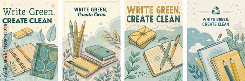 Creative stationery designs emphasizing eco-friendly writing and art practices.