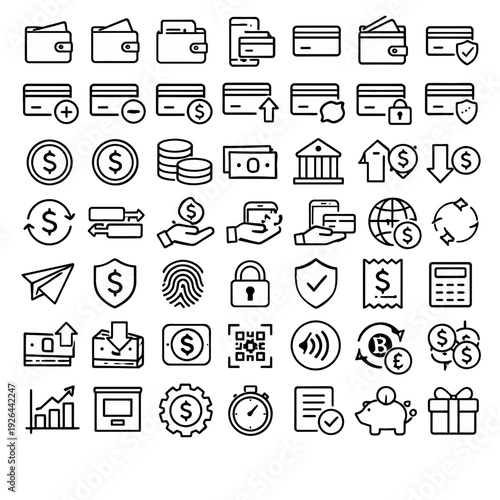 Collection of financial and security icons displayed on a grid layout