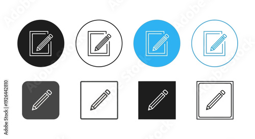 Essential vector collection of edit and writing icons for modern user interfaces, content creation platforms, and document management applications, presented in various flat and line art styles