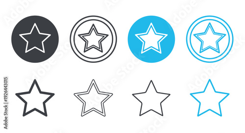 Versatile collection of star rating and favorite icons in various styles, perfect for modern user interface design, web development, and mobile application graphics