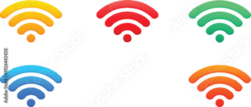 Colorful 3D wifi icon set, wireless internet connection network symbols in vibrant colors vector illustration.