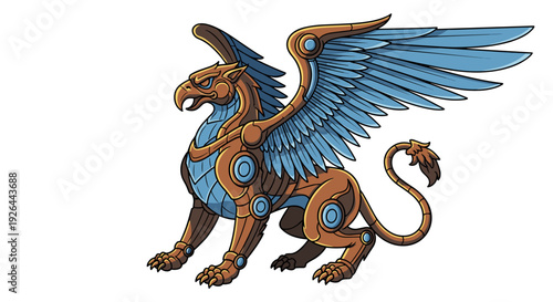 Mythical Griffin Creature with Blue Wings.