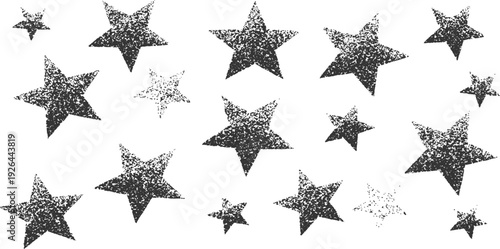 Vector black grunge stars against a white background. Doodle star icon set unique sketch-style black and white vector stars with stripes. 