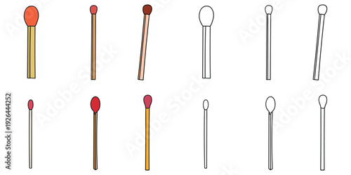 Hand-drawn cartoon and doodle set of matches on a white background.