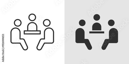 Strategy Meeting Icon representing business discussions, planning sessions, and collaborative decision-making. Stroke, filled, and colored vector illustration.