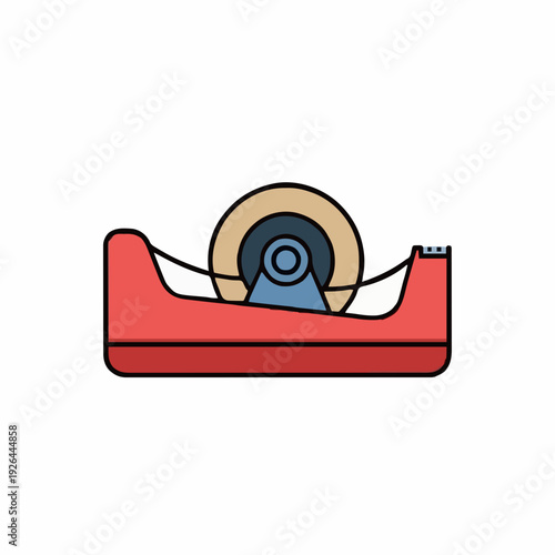 Red Adhesive Tape Dispenser With Blue And Tan Roll On White Background Office Supply