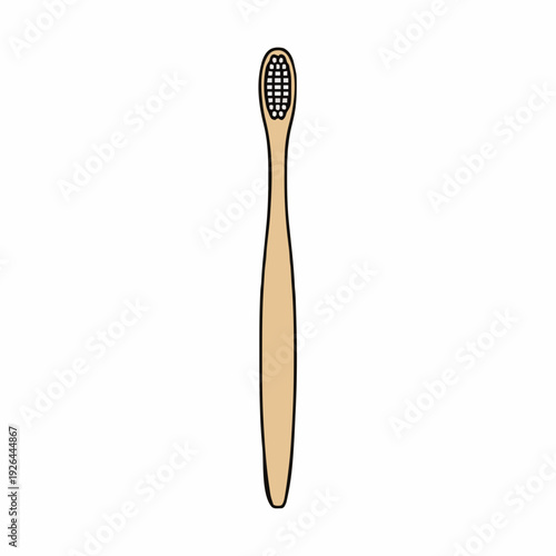 Simple Wooden Toothbrush with Brown Handle and White Bristles Against a Clean White Background
