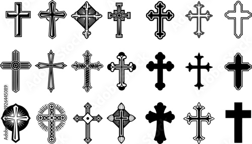 
Christian Cross Symbol Icon Set Vector