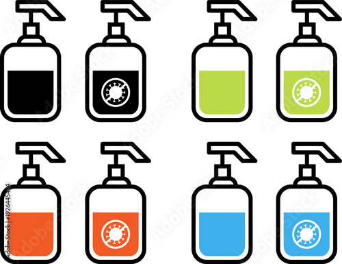 Liquid Soap Dispenser Bottle Icon Set Vector