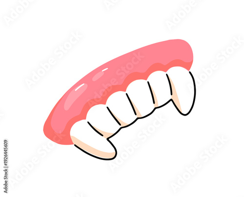 Jelly candy with shape of vampire teeth. Sweet gummy confectionery. Fruit marmalade, sugar bonbon. Chewing gelatin treat for Halloween party. Flat isolated vector illustration on white background