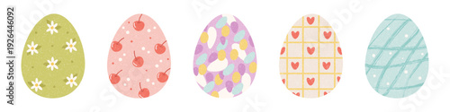 Vintage colorful Easter egg pattern collection with vector textured grain effect