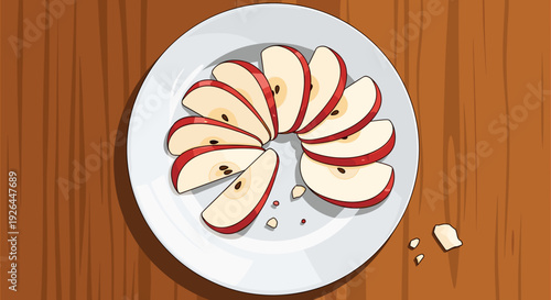 Sliced Apples on White Plate Illustration.