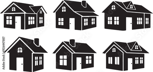 Black and white houses with various architectural details