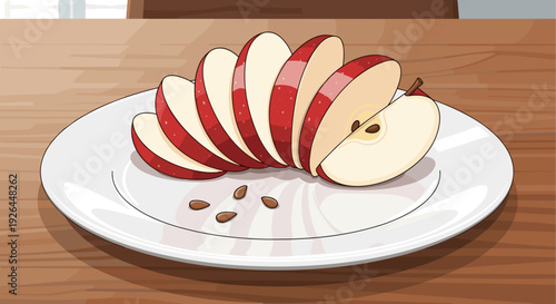 Sliced Red Apple on White Plate.