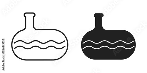 Sewerage Tank Icon Set, Black Line and Flat Vector Illustration
