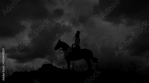 Ancient Persian King on Horse in Dark Storm