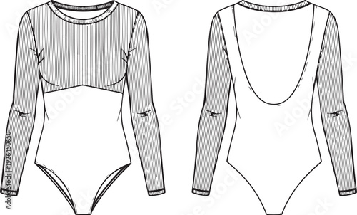 Striped long sleeve swimsuit with high-waisted bottoms