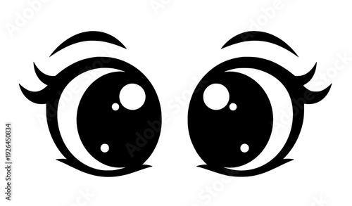 Big Cute Mascot Cartoon Eyes Black and White Vector Illustration Isolated