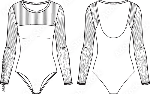 Elegant striped swimsuit with long sleeves and high waist design