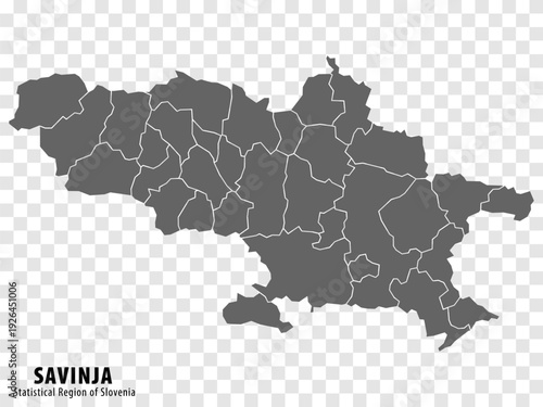 Blank map of Savinja Statistical Region. High quality map Savinja with municipalities on transparent background for your web site design, logo, app, UI. Slovenia. EPS10.