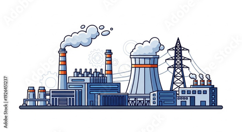 Industrial power plant emitting smoke into the atmosphere, generating electricity for consumption.