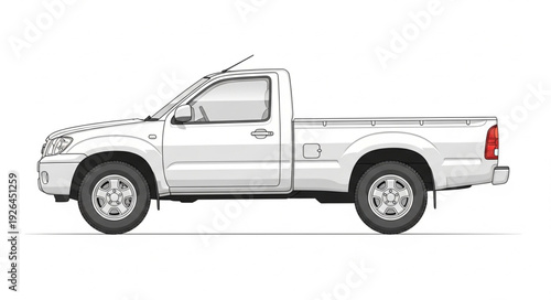 White Pickup Truck Side View.