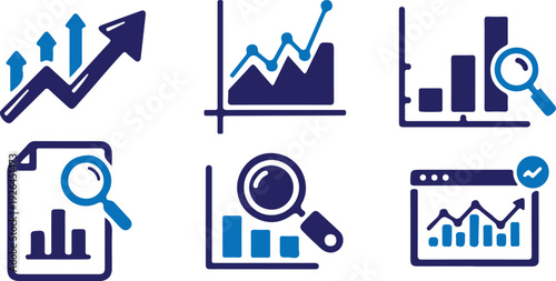 business various growth graph chart arrow report investment bule icon set vector illustration 