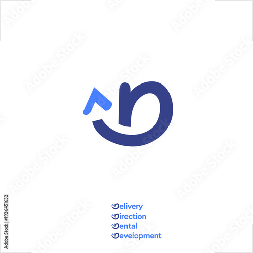 Bold letter D monogram merged with upward arrow symbol, crafted in modern minimalist style for delivery, direction, dental, and development brand identity, startup, and corporate logo design
