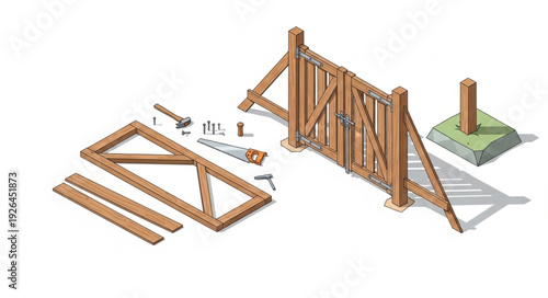 Wooden Fence Gate Construction Parts.