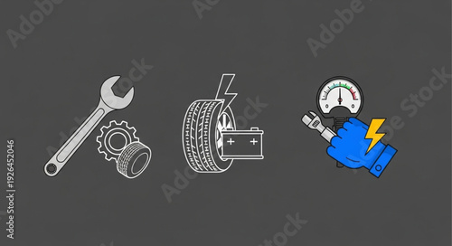Wrench and Electrical Equipment Icons.