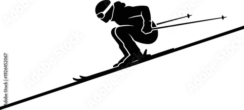 Skier Downhill Silhouette Vector Illustration