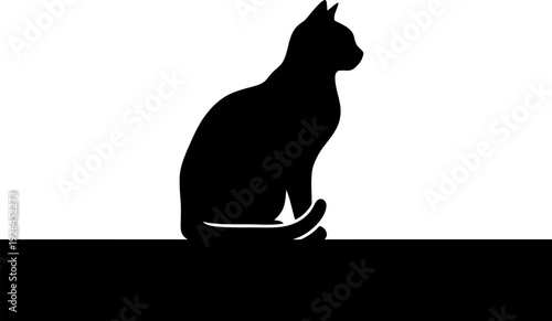Sitting Cat Silhouette Minimal Vector Illustration