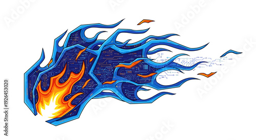 Vibrant Blue and Orange Flame Illustration.