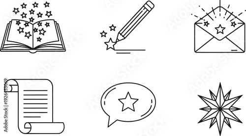 World Wish Day hope concept icon set, book pencil envelope outline vector collection