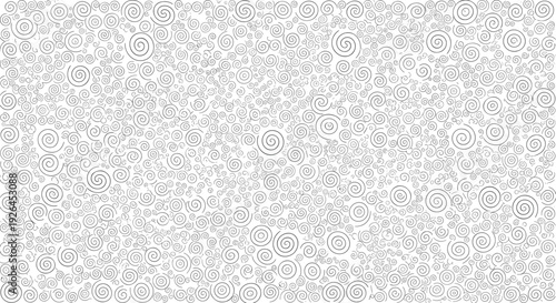 Intricate and dense pattern of small black spirals on a white background creating a hypnotic and complex texture.