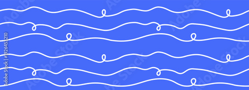 Curved thin lines seamless pattern. Abstract blue wave background.  Doodle cords