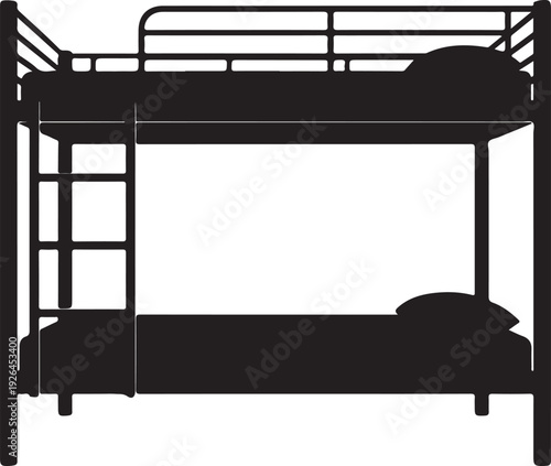 Black Silhouette of a Bunk Bed with Pillow and Mattress furniture sleeping