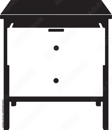 Black Silhouette Of A Two Drawer Cabinet Icon Keywords: cabinet, drawer, furniture, icon, black